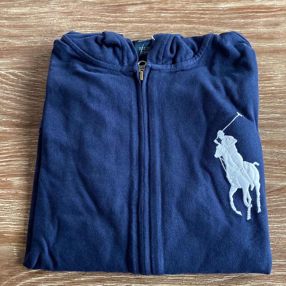 Polo Ralph Lauren Boys Full Zip mesh Hoodie Navy  blue Size L 14-16 NWT